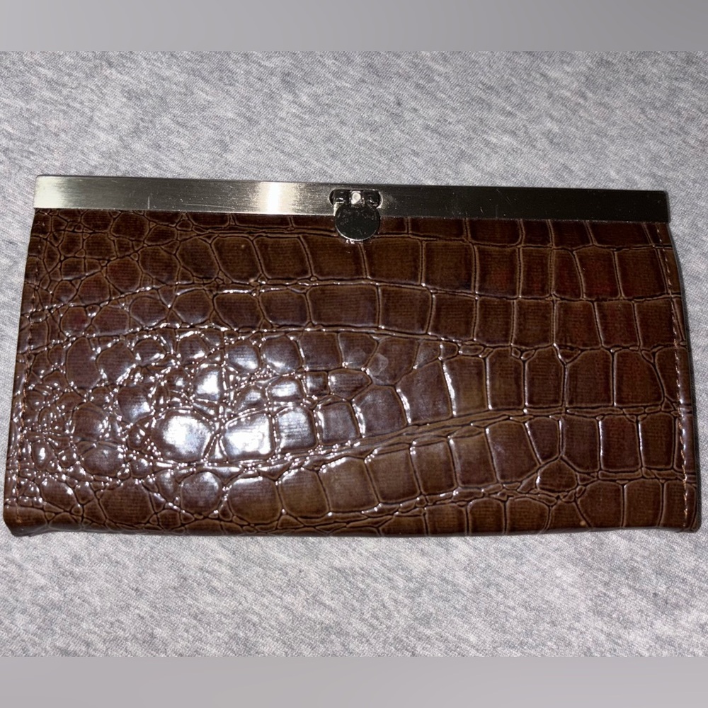 Brown Crocodile Embossed Clutch